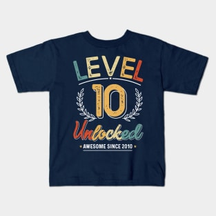 Level 10 Unlocked Awesome Since 2010 10th Video Gamer Birthday Gift Kids T-Shirt